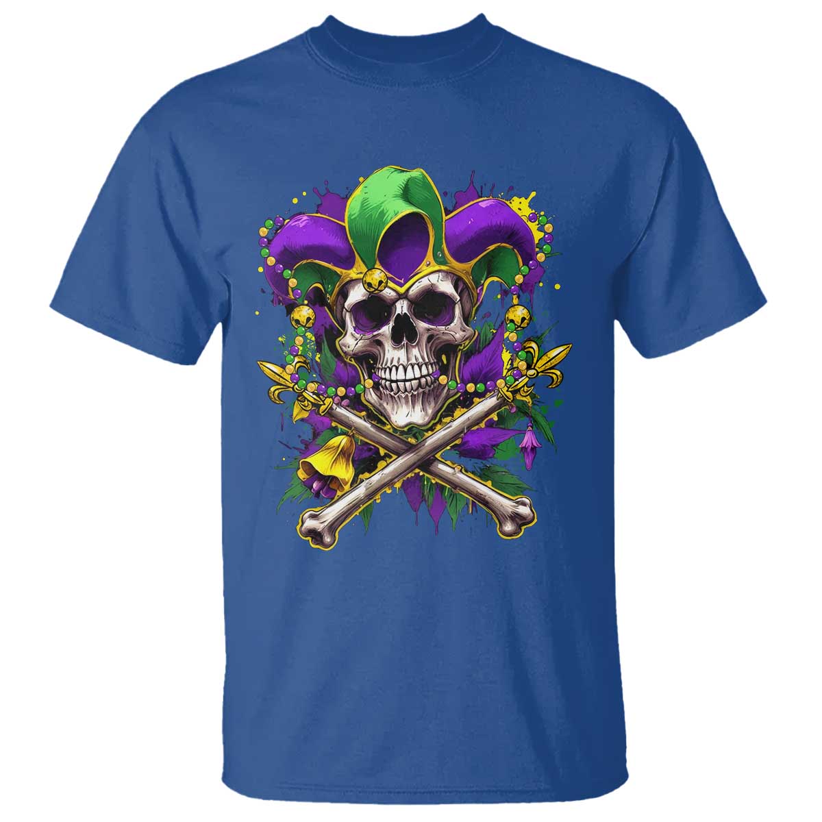 Mardi Gras Jester Skull T Shirt New Orleans Skeleton Beads