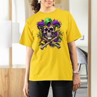 Mardi Gras Jester Skull T Shirt For Women New Orleans Skeleton Beads