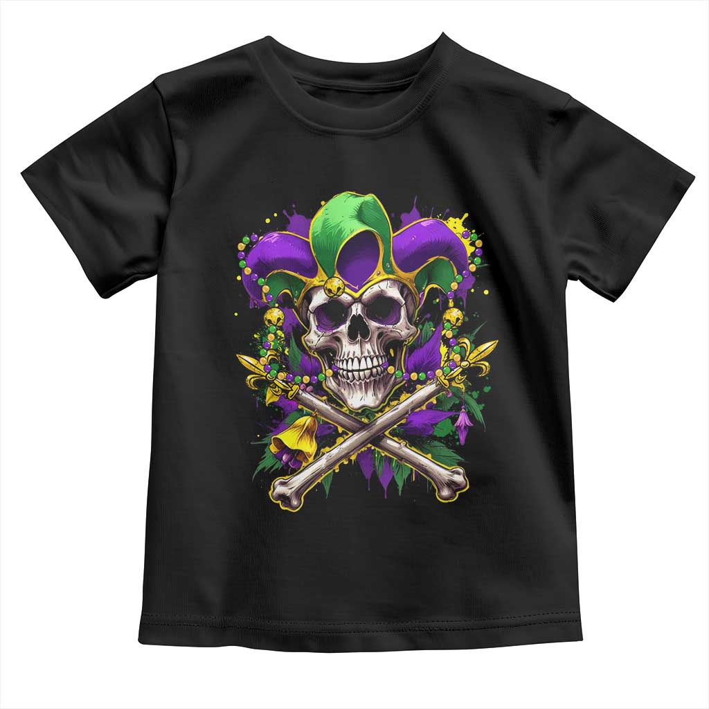Mardi Gras Jester Skull Toddler T Shirt New Orleans Skeleton Beads