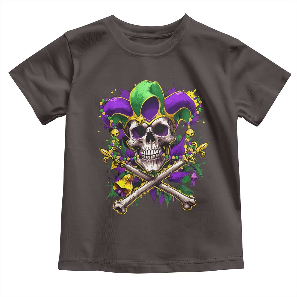 Mardi Gras Jester Skull Toddler T Shirt New Orleans Skeleton Beads