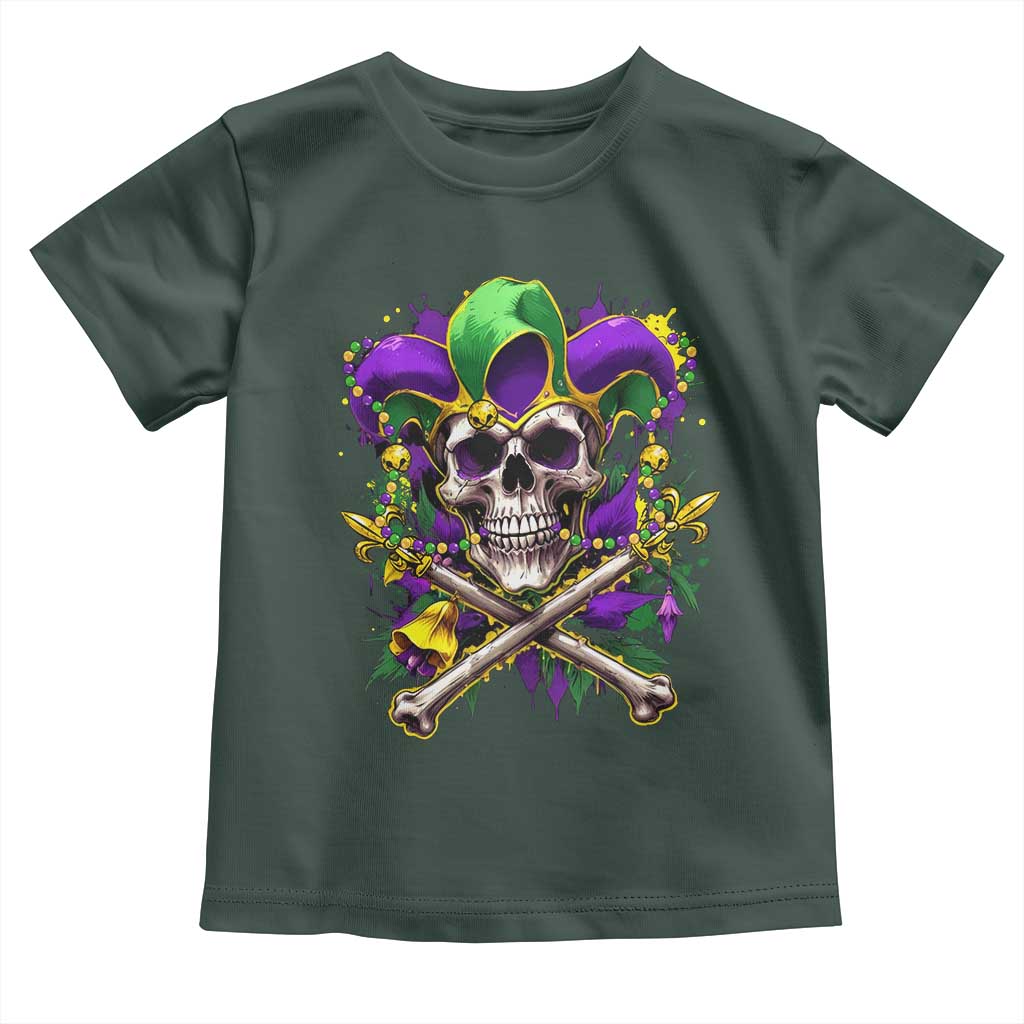 Mardi Gras Jester Skull Toddler T Shirt New Orleans Skeleton Beads