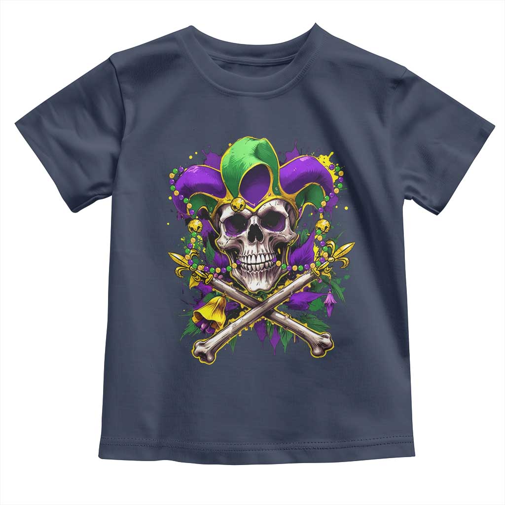 Mardi Gras Jester Skull Toddler T Shirt New Orleans Skeleton Beads