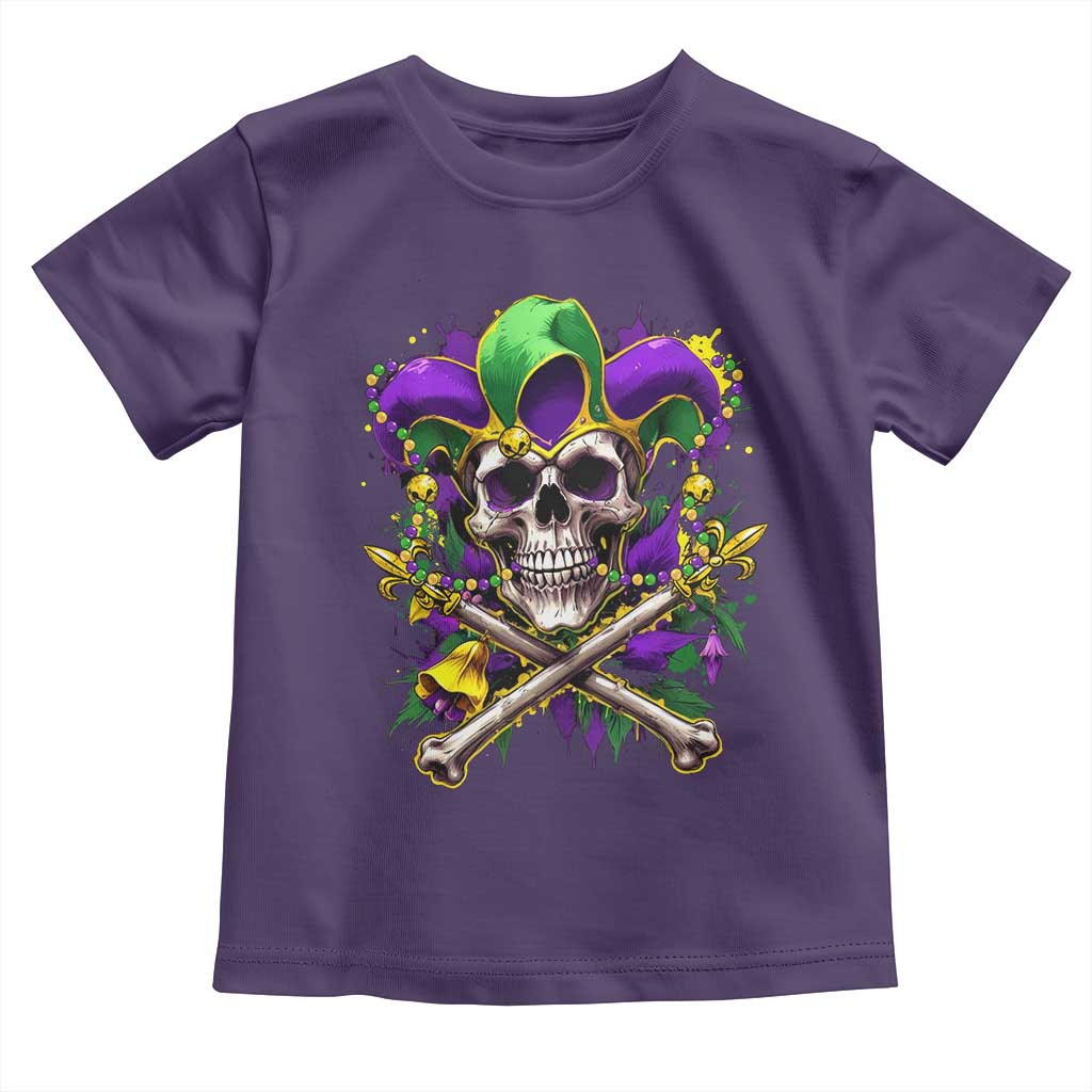 Mardi Gras Jester Skull Toddler T Shirt New Orleans Skeleton Beads