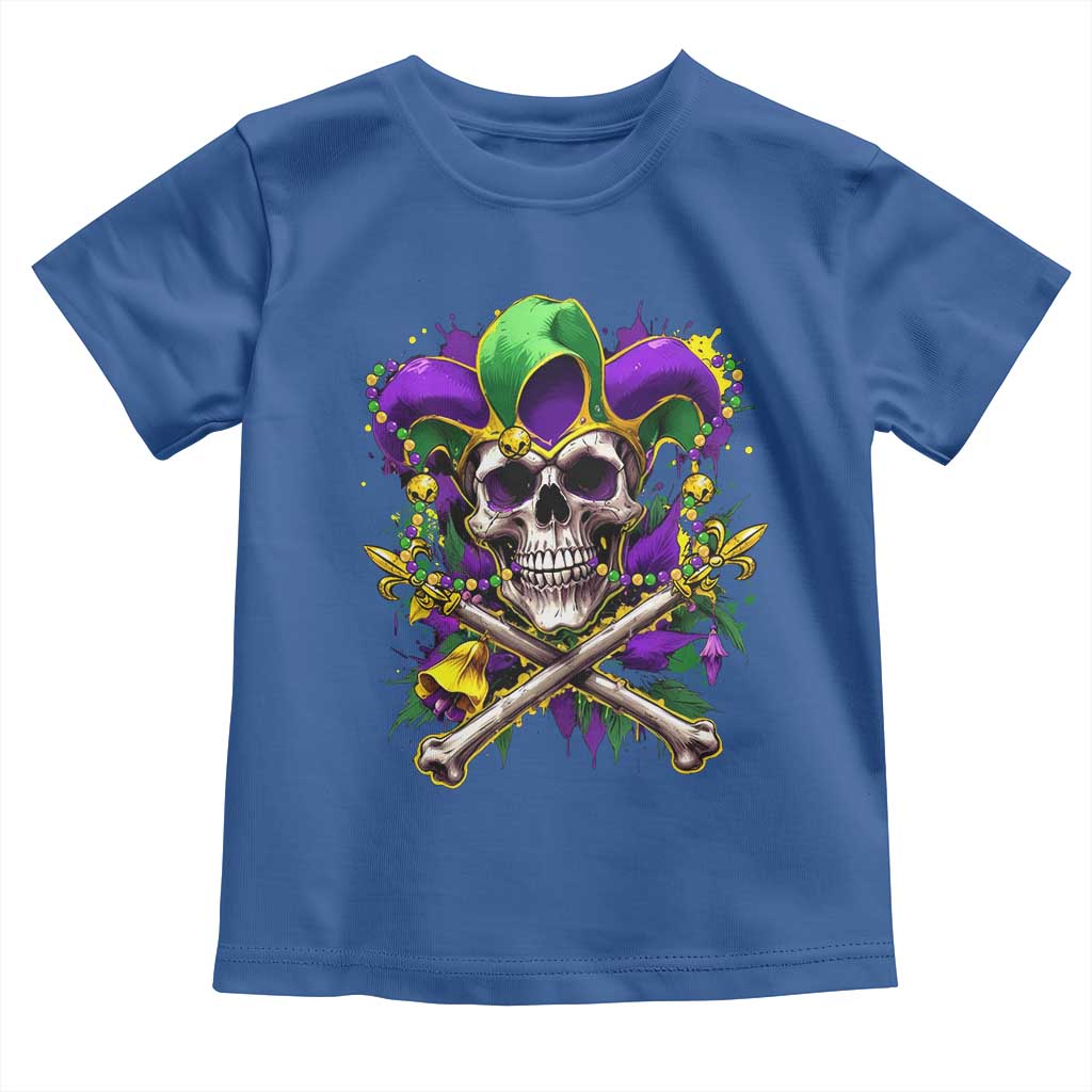 Mardi Gras Jester Skull Toddler T Shirt New Orleans Skeleton Beads