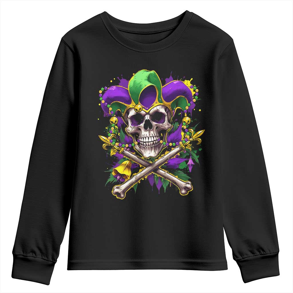 Mardi Gras Jester Skull Youth Sweatshirt New Orleans Skeleton Beads