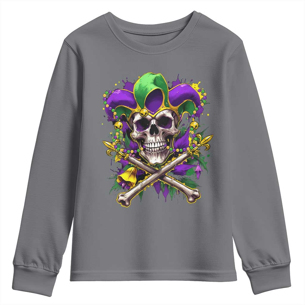 Mardi Gras Jester Skull Youth Sweatshirt New Orleans Skeleton Beads