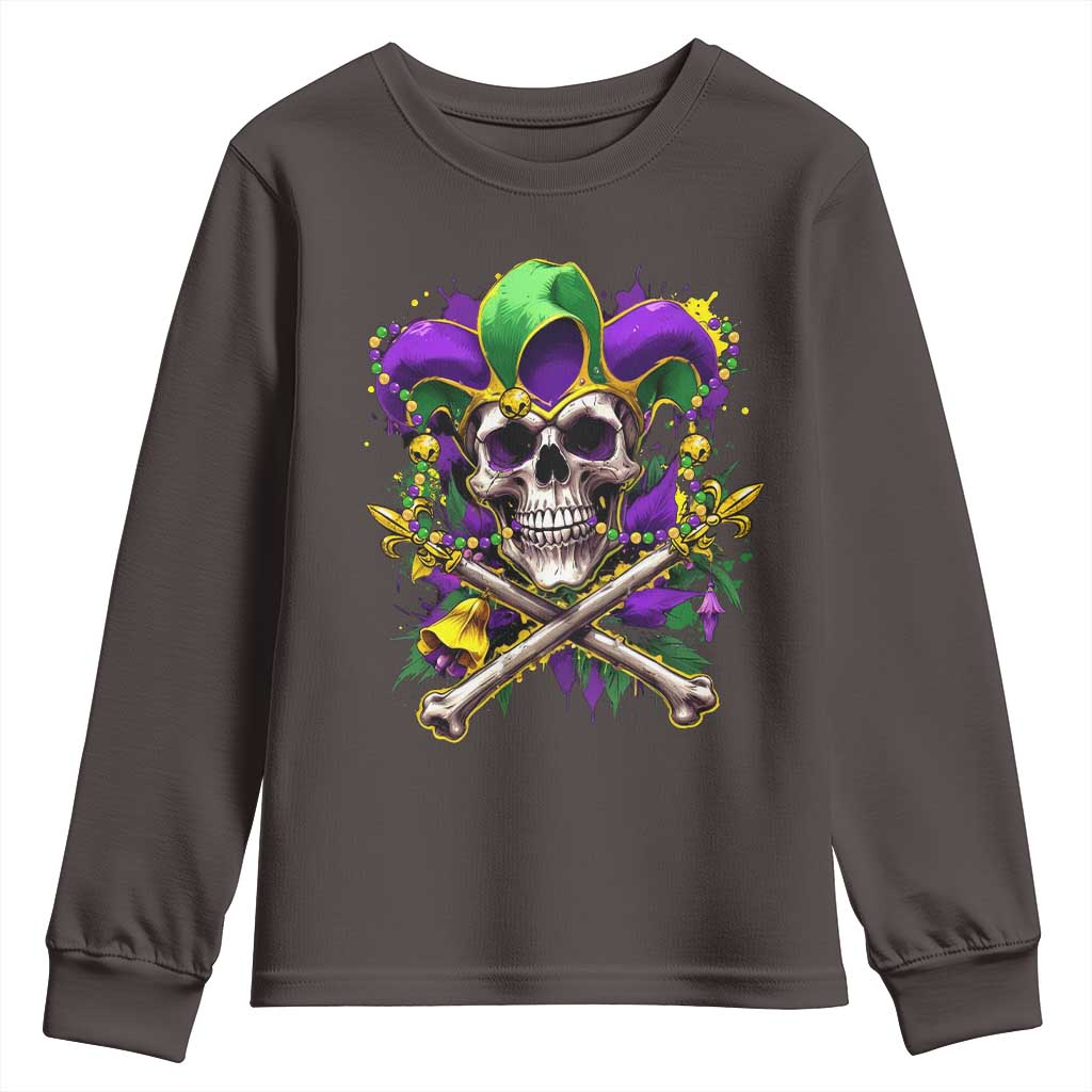 Mardi Gras Jester Skull Youth Sweatshirt New Orleans Skeleton Beads