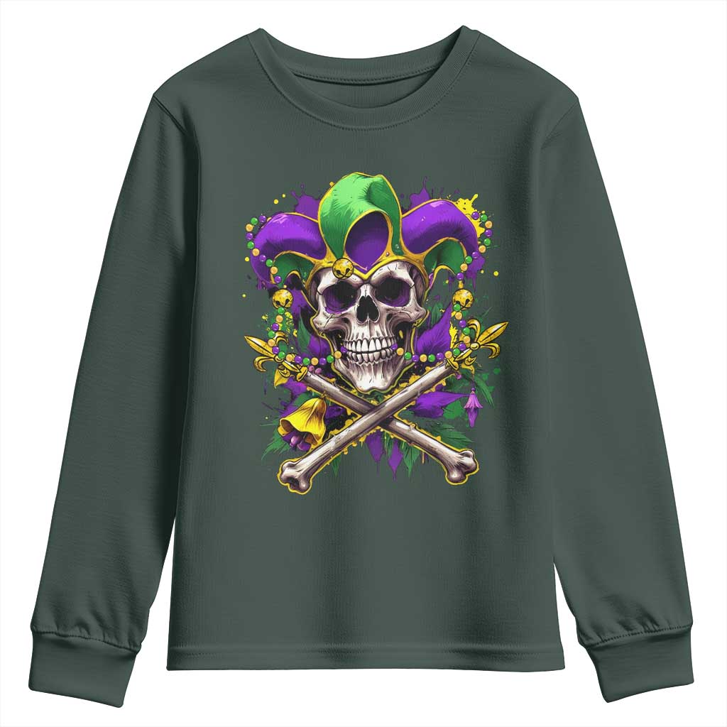Mardi Gras Jester Skull Youth Sweatshirt New Orleans Skeleton Beads
