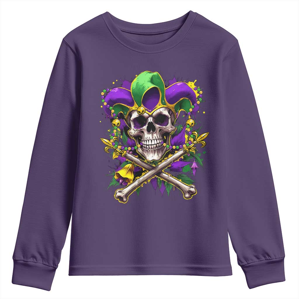 Mardi Gras Jester Skull Youth Sweatshirt New Orleans Skeleton Beads