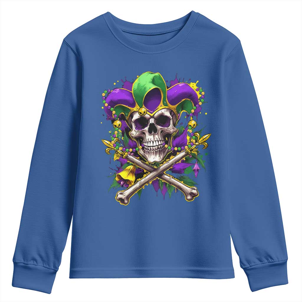Mardi Gras Jester Skull Youth Sweatshirt New Orleans Skeleton Beads