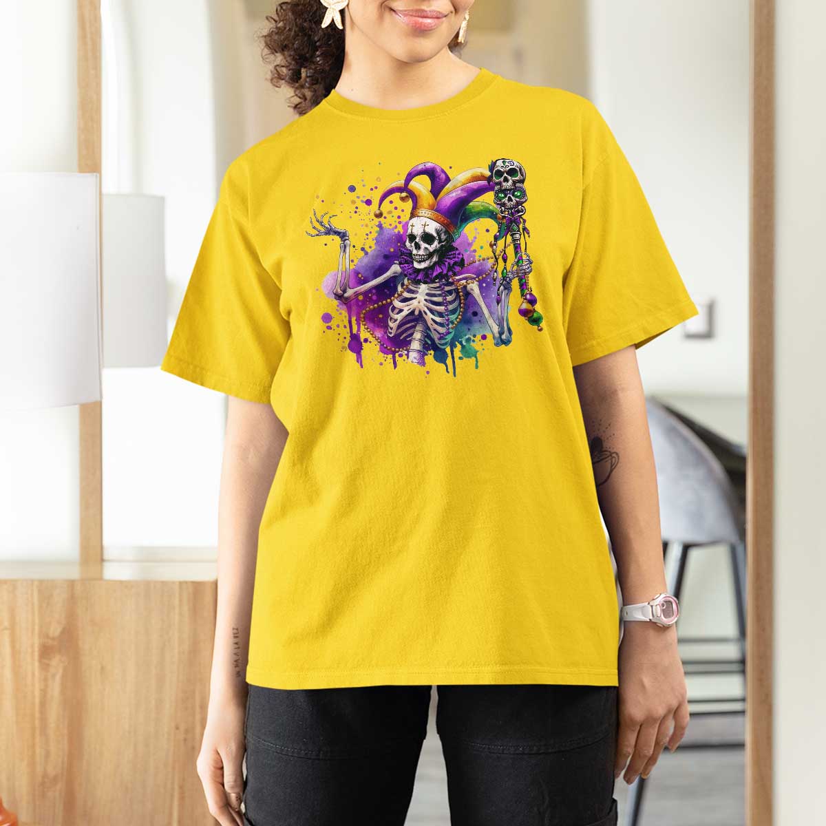 Mardi Gras T Shirt For Women Jester Skeleton Skull Lovers