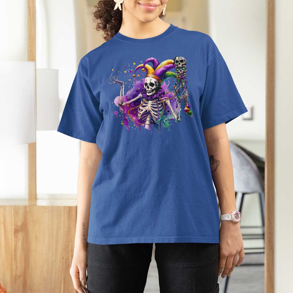 Mardi Gras T Shirt For Women Jester Skeleton Skull Lovers
