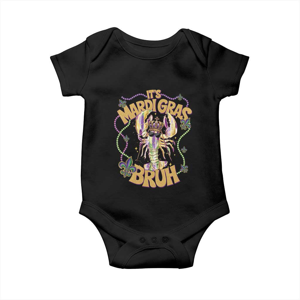 It's Mardi Gras Bruh Baby Onesie Glitter Print Crawfish Beads