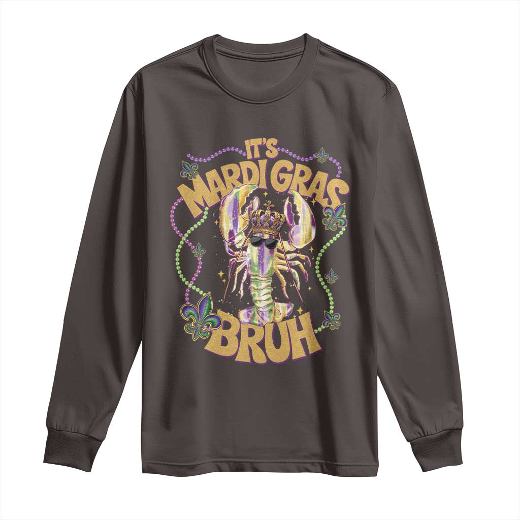 It's Mardi Gras Bruh Long Sleeve Shirt Glitter Print Crawfish Beads
