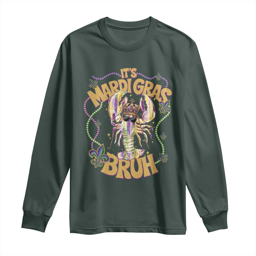It's Mardi Gras Bruh Long Sleeve Shirt Glitter Print Crawfish Beads