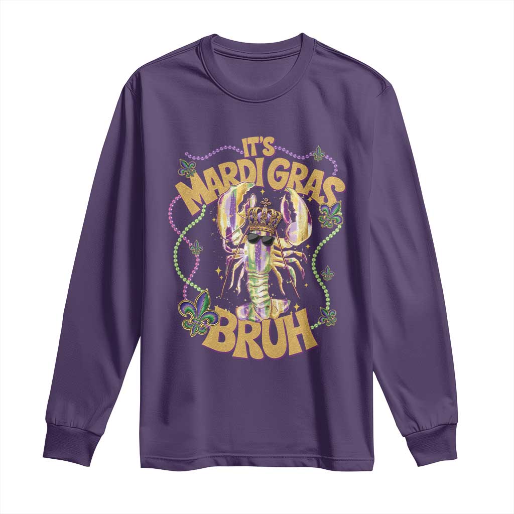 It's Mardi Gras Bruh Long Sleeve Shirt Glitter Print Crawfish Beads