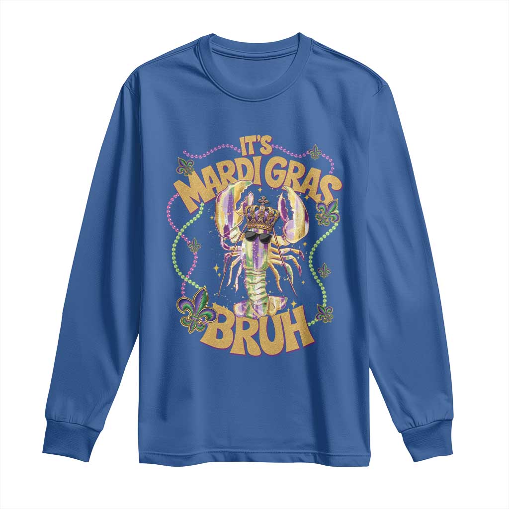 It's Mardi Gras Bruh Long Sleeve Shirt Glitter Print Crawfish Beads