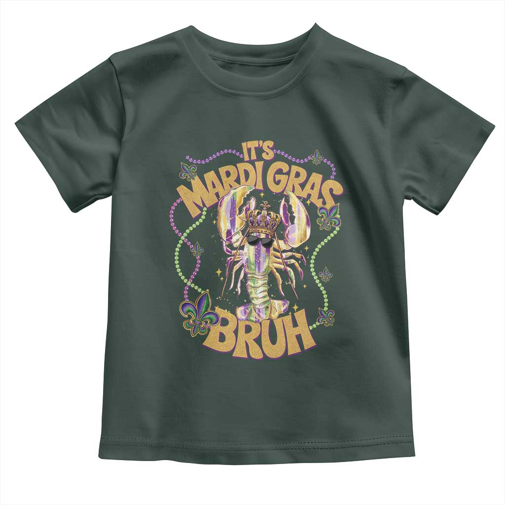 It's Mardi Gras Bruh Toddler T Shirt Glitter Print Crawfish Beads