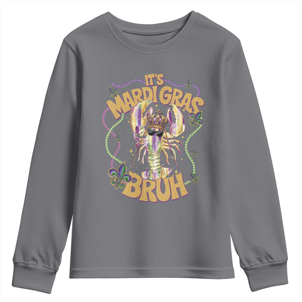 It's Mardi Gras Bruh Youth Sweatshirt Glitter Print Crawfish Beads