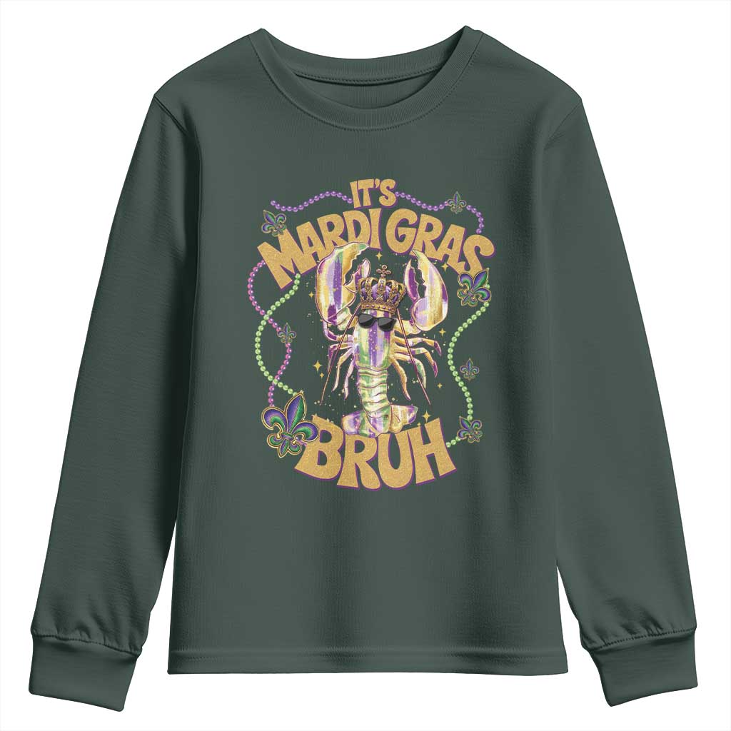 It's Mardi Gras Bruh Youth Sweatshirt Glitter Print Crawfish Beads