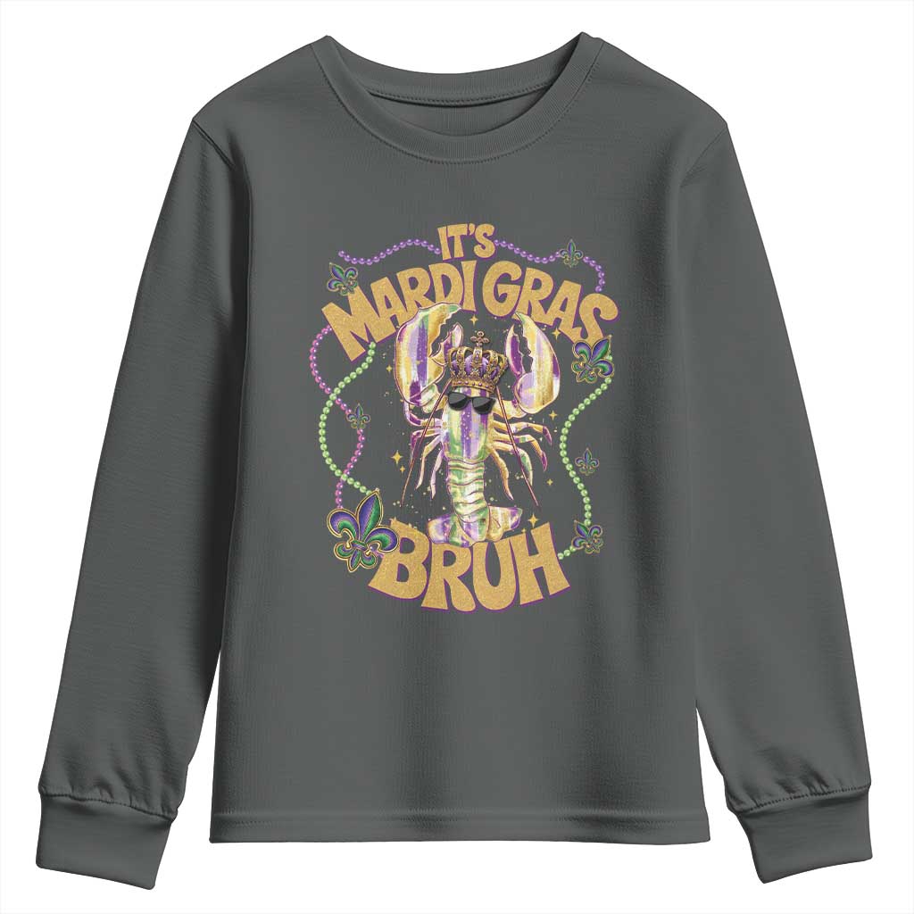 It's Mardi Gras Bruh Youth Sweatshirt Glitter Print Crawfish Beads