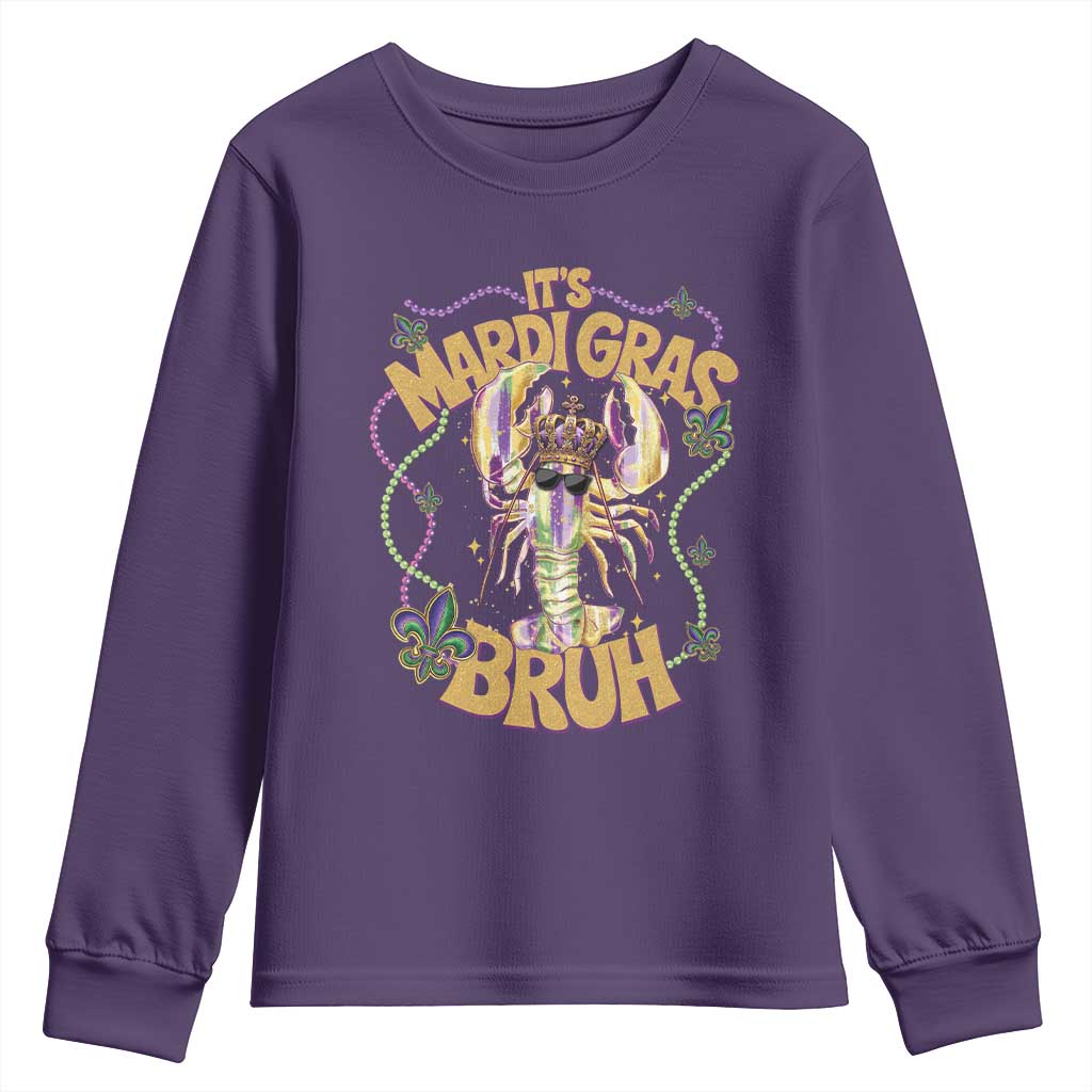 It's Mardi Gras Bruh Youth Sweatshirt Glitter Print Crawfish Beads