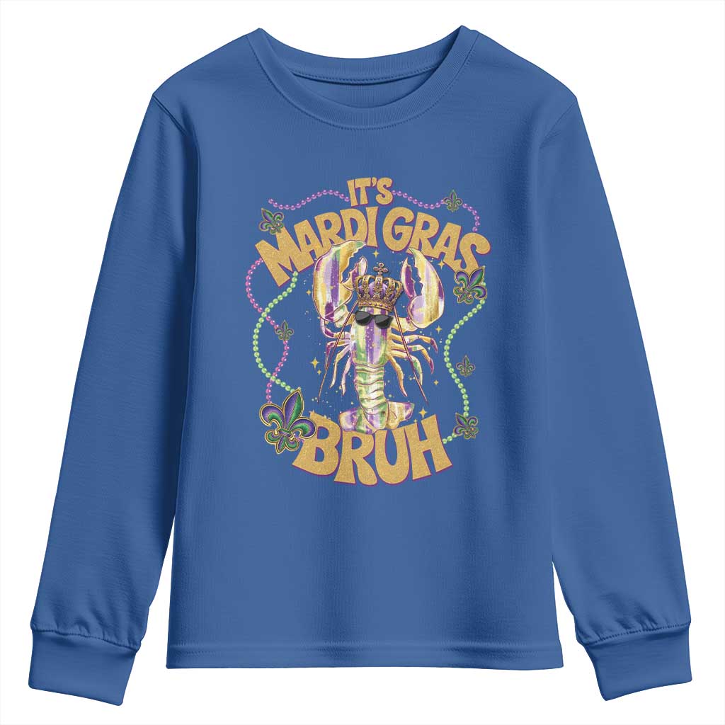 It's Mardi Gras Bruh Youth Sweatshirt Glitter Print Crawfish Beads