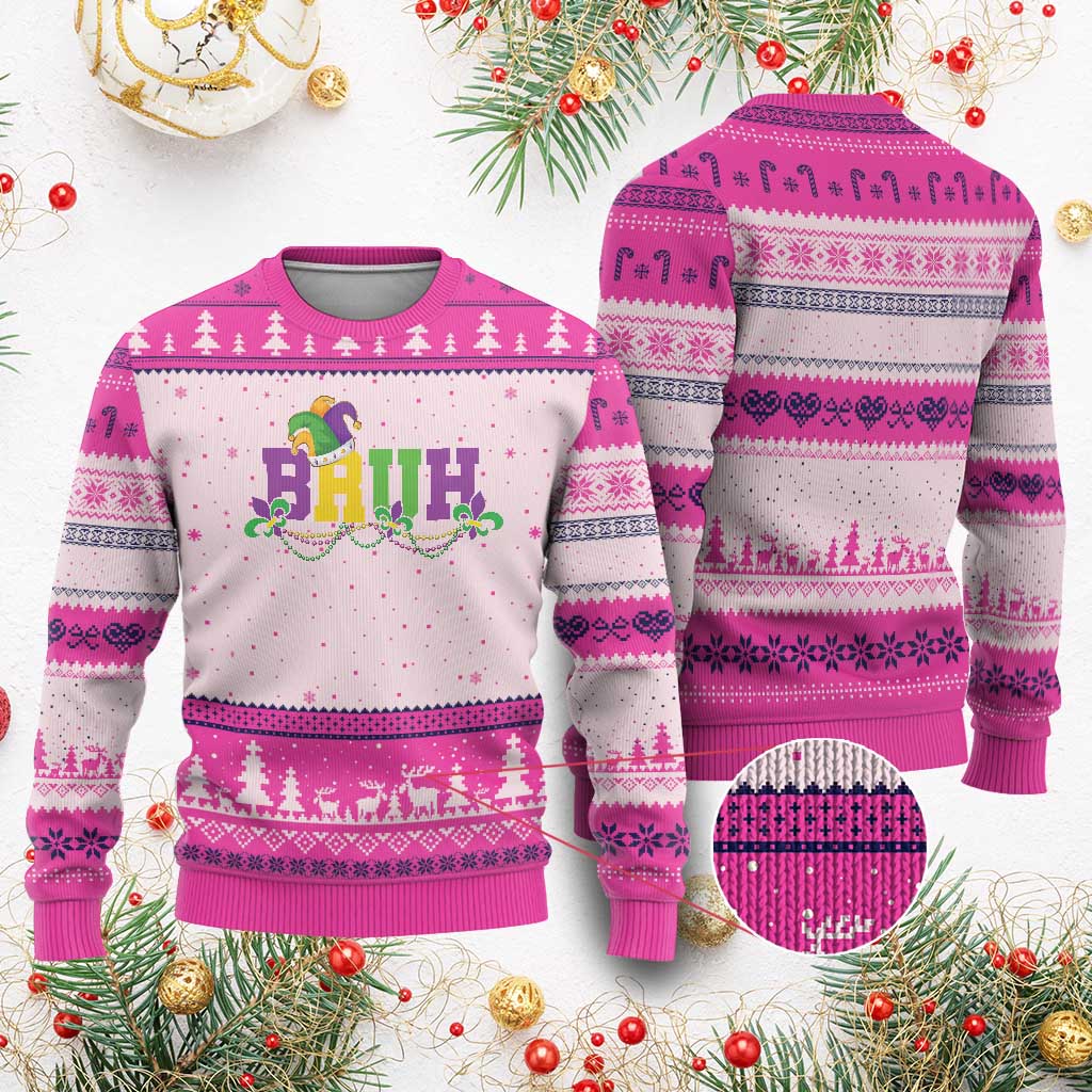 Bruh Mardi Gras Ugly Christmas Sweater Carnival New Orleans Trip Parade Outfit Teens Boys Kids - Wonder Print Shop