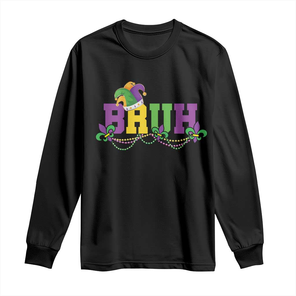 Bruh Mardi Gras Long Sleeve Shirt Carnival New Orleans Trip Parade Outfit Teens Boys Kids - Wonder Print Shop