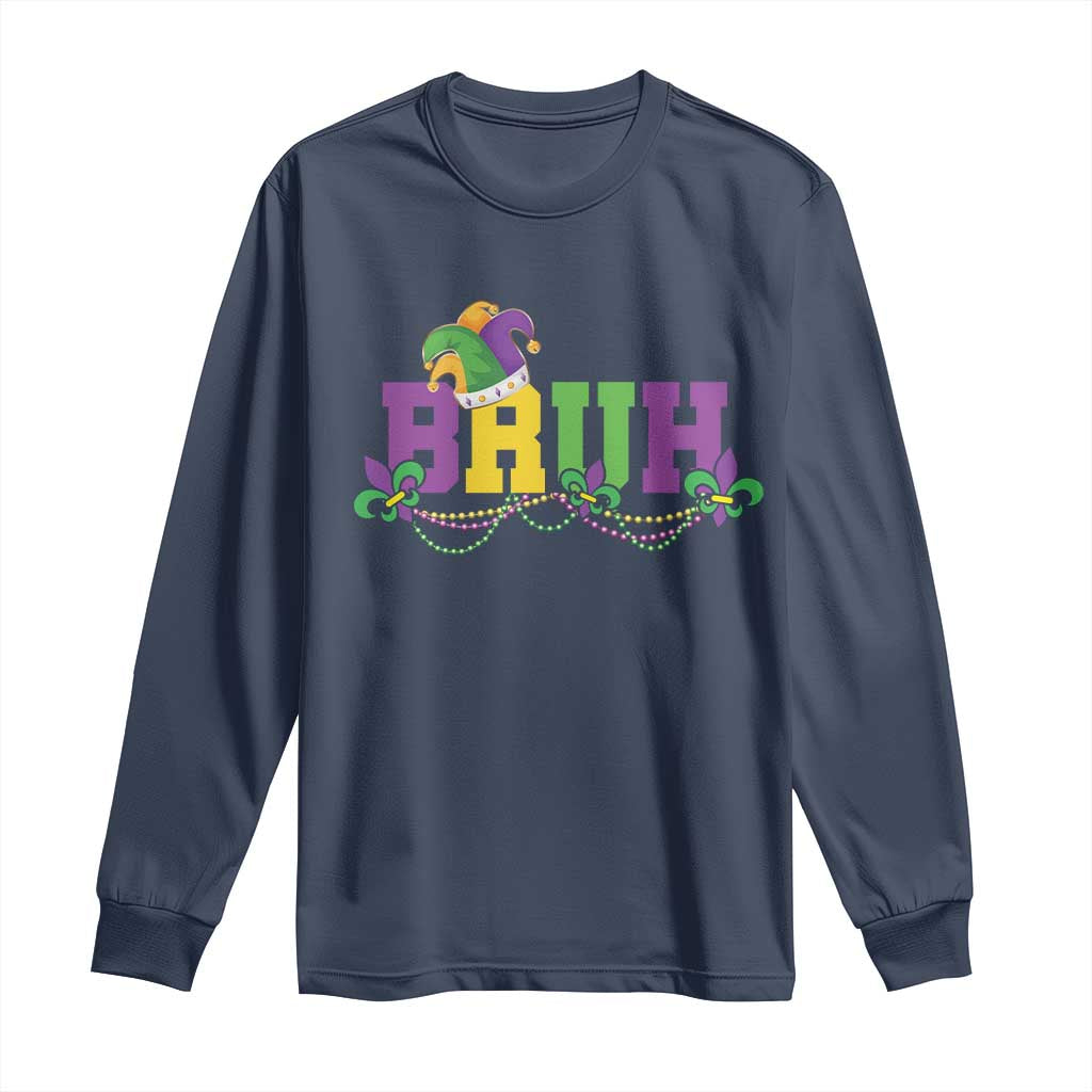 Bruh Mardi Gras Long Sleeve Shirt Carnival New Orleans Trip Parade Outfit Teens Boys Kids - Wonder Print Shop