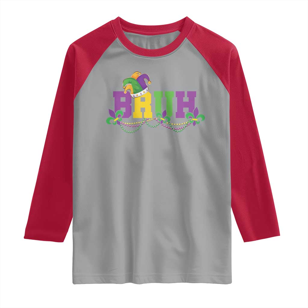 Bruh Mardi Gras Raglan Shirt Carnival New Orleans Trip Parade Outfit Teens Boys Kids - Wonder Print Shop