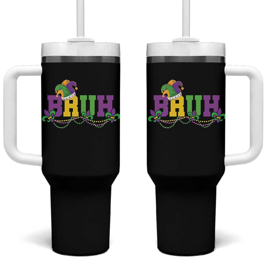 Bruh Mardi Gras Tumbler With Handle Carnival New Orleans Trip Parade Outfit Teens Boys Kids - Wonder Print Shop