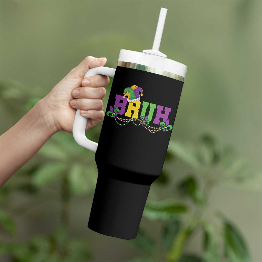 Bruh Mardi Gras Tumbler With Handle Carnival New Orleans Trip Parade Outfit Teens Boys Kids - Wonder Print Shop