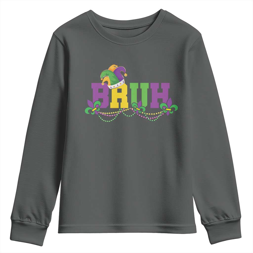 Bruh Mardi Gras Youth Sweatshirt Carnival New Orleans Trip Parade Outfit Teens Boys Kids - Wonder Print Shop