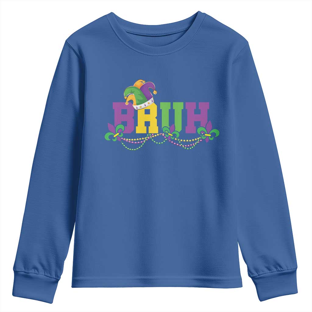 Bruh Mardi Gras Youth Sweatshirt Carnival New Orleans Trip Parade Outfit Teens Boys Kids - Wonder Print Shop