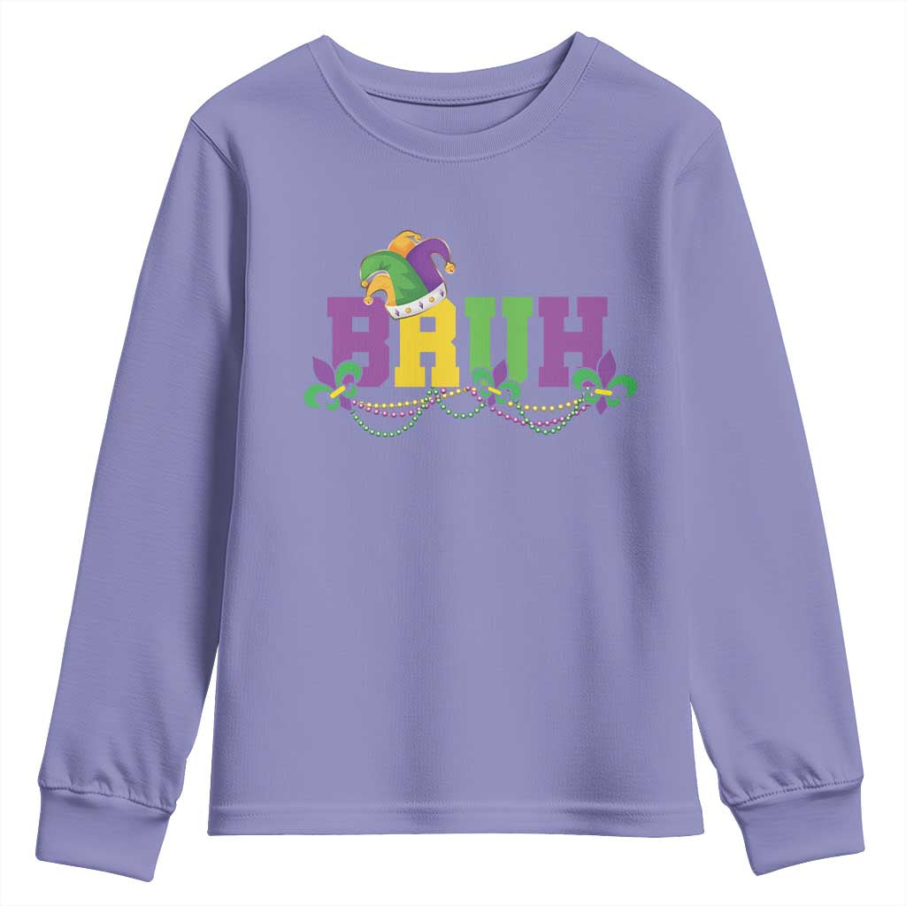 Bruh Mardi Gras Youth Sweatshirt Carnival New Orleans Trip Parade Outfit Teens Boys Kids - Wonder Print Shop