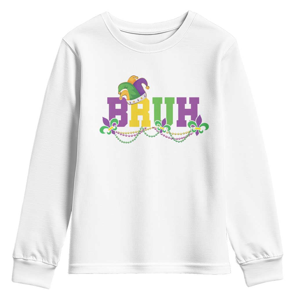 Bruh Mardi Gras Youth Sweatshirt Carnival New Orleans Trip Parade Outfit Teens Boys Kids - Wonder Print Shop