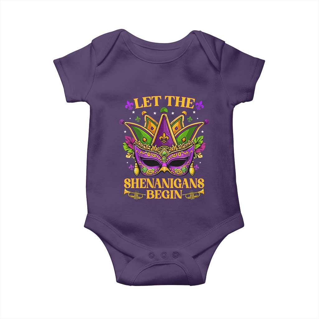 Let The Shenanigans Begin Mardi Gras Baby Onesie Masquerade Mask Beads