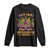 Let The Shenanigans Begin Mardi Gras Long Sleeve Shirt Masquerade Mask Beads