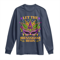 Let The Shenanigans Begin Mardi Gras Long Sleeve Shirt Masquerade Mask Beads