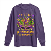 Let The Shenanigans Begin Mardi Gras Long Sleeve Shirt Masquerade Mask Beads