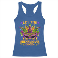 Let The Shenanigans Begin Mardi Gras Racerback Tank Top Masquerade Mask Beads