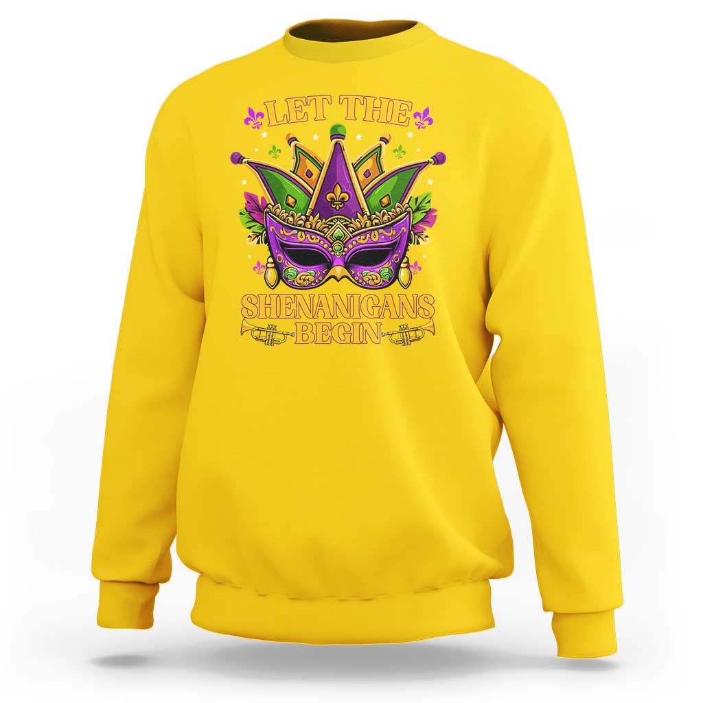 Let The Shenanigans Begin Mardi Gras Sweatshirt Masquerade Mask Beads