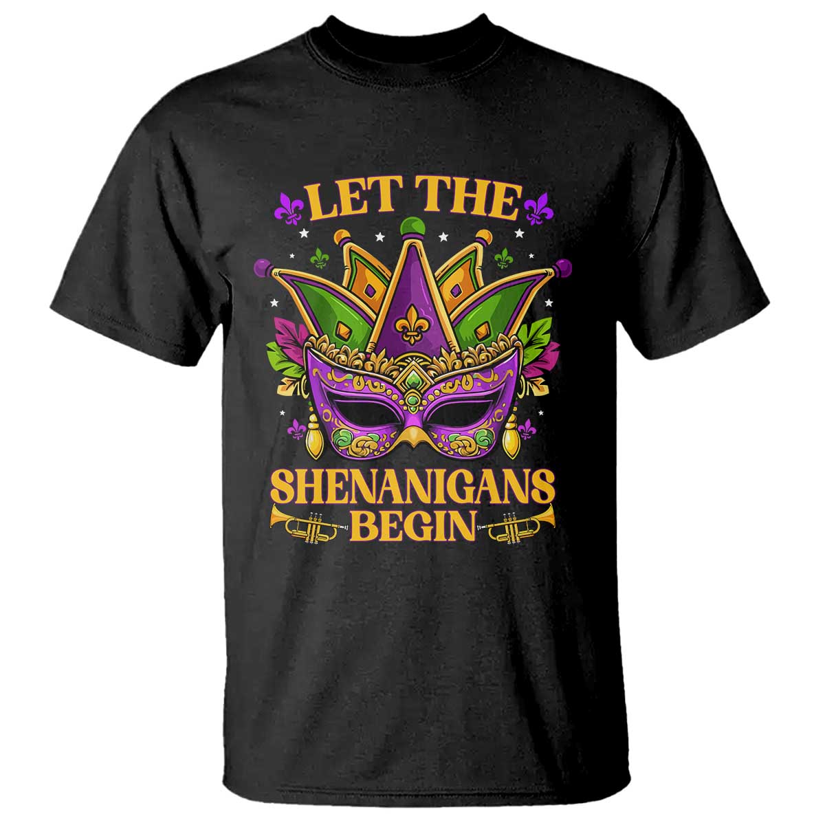 Let The Shenanigans Begin Mardi Gras T Shirt Masquerade Mask Beads