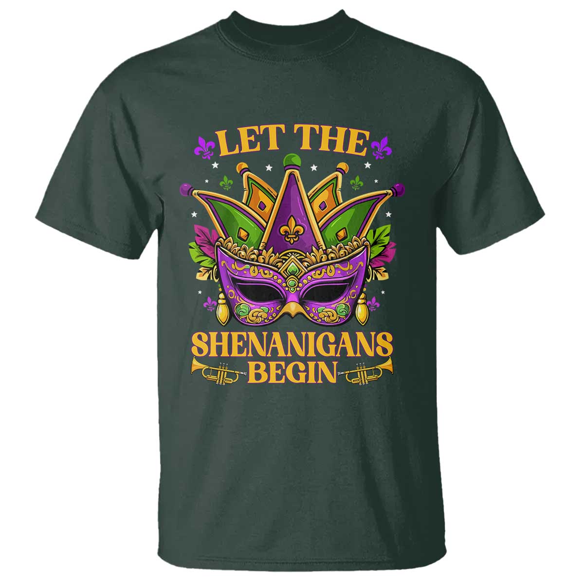 Let The Shenanigans Begin Mardi Gras T Shirt Masquerade Mask Beads