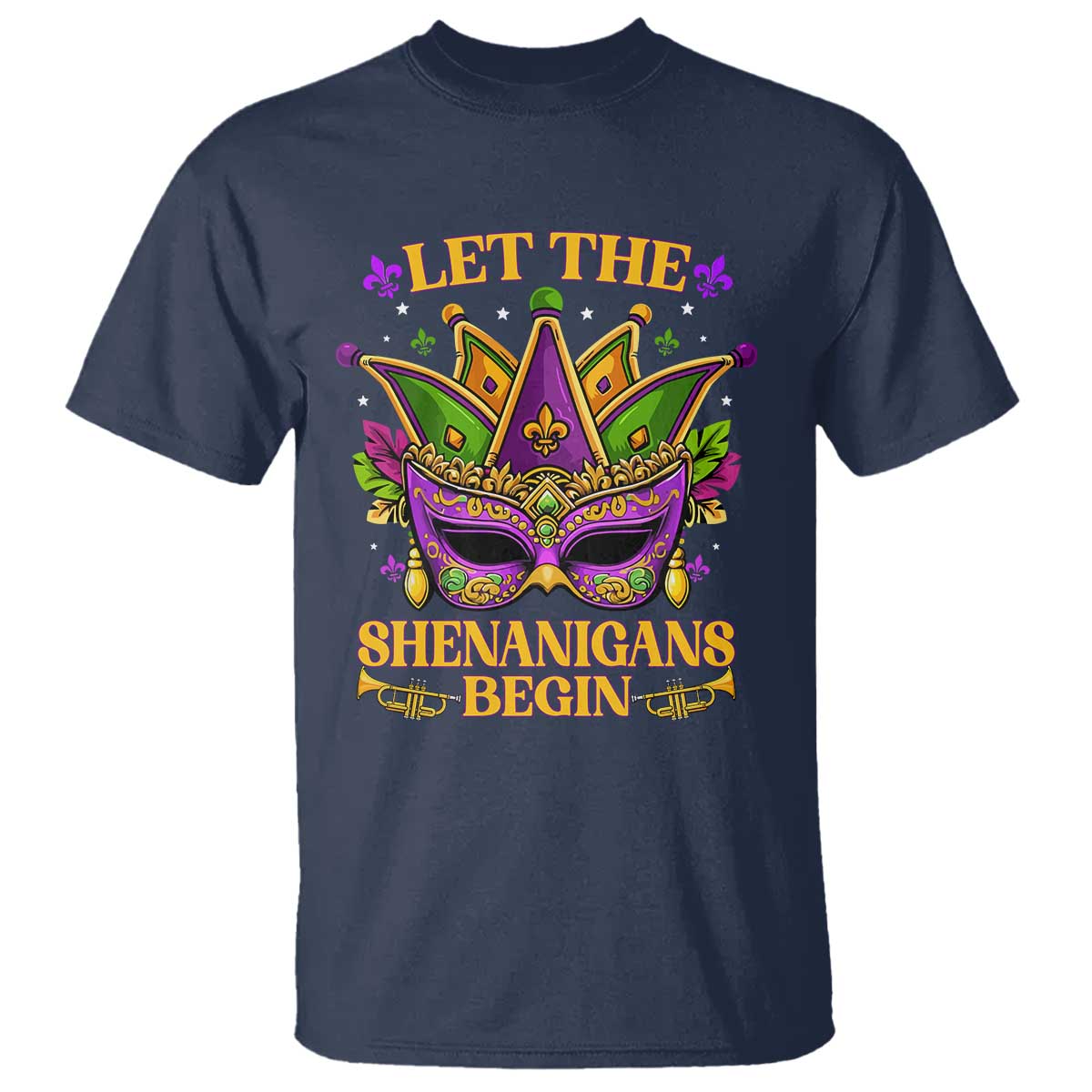 Let The Shenanigans Begin Mardi Gras T Shirt Masquerade Mask Beads
