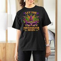 Let The Shenanigans Begin Mardi Gras T Shirt For Women Masquerade Mask Beads