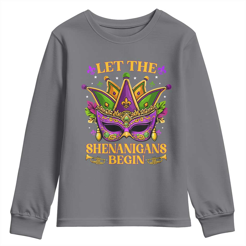 Let The Shenanigans Begin Mardi Gras Youth Sweatshirt Masquerade Mask Beads
