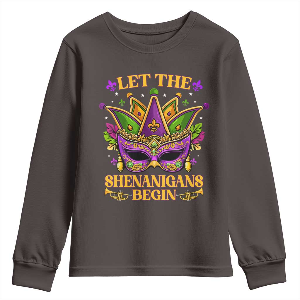 Let The Shenanigans Begin Mardi Gras Youth Sweatshirt Masquerade Mask Beads