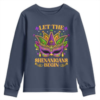 Let The Shenanigans Begin Mardi Gras Youth Sweatshirt Masquerade Mask Beads